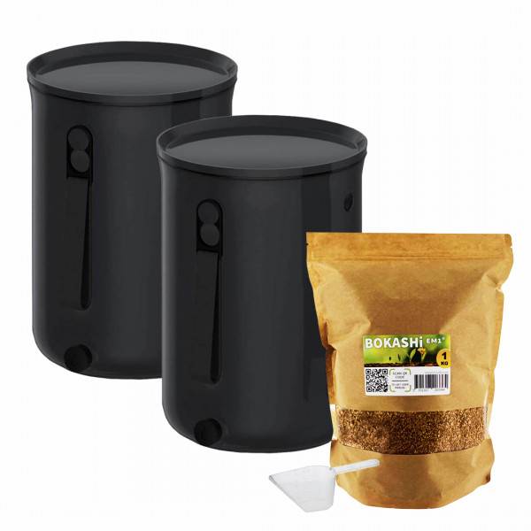 Ferme Du Moutta - Lot de 2 Bokashi Organko 2 Noir (9,6L) + 1 kg d'Activateur - Imagen 1