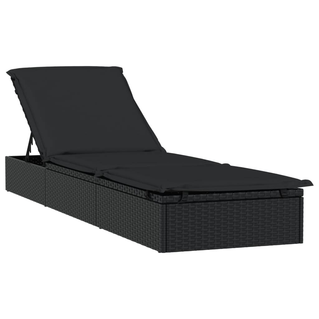 Maison Chic - Bain de soleil - transat avec coussin noir 201x55x62cm résine tressée - Meuble Pro - Imagen 1