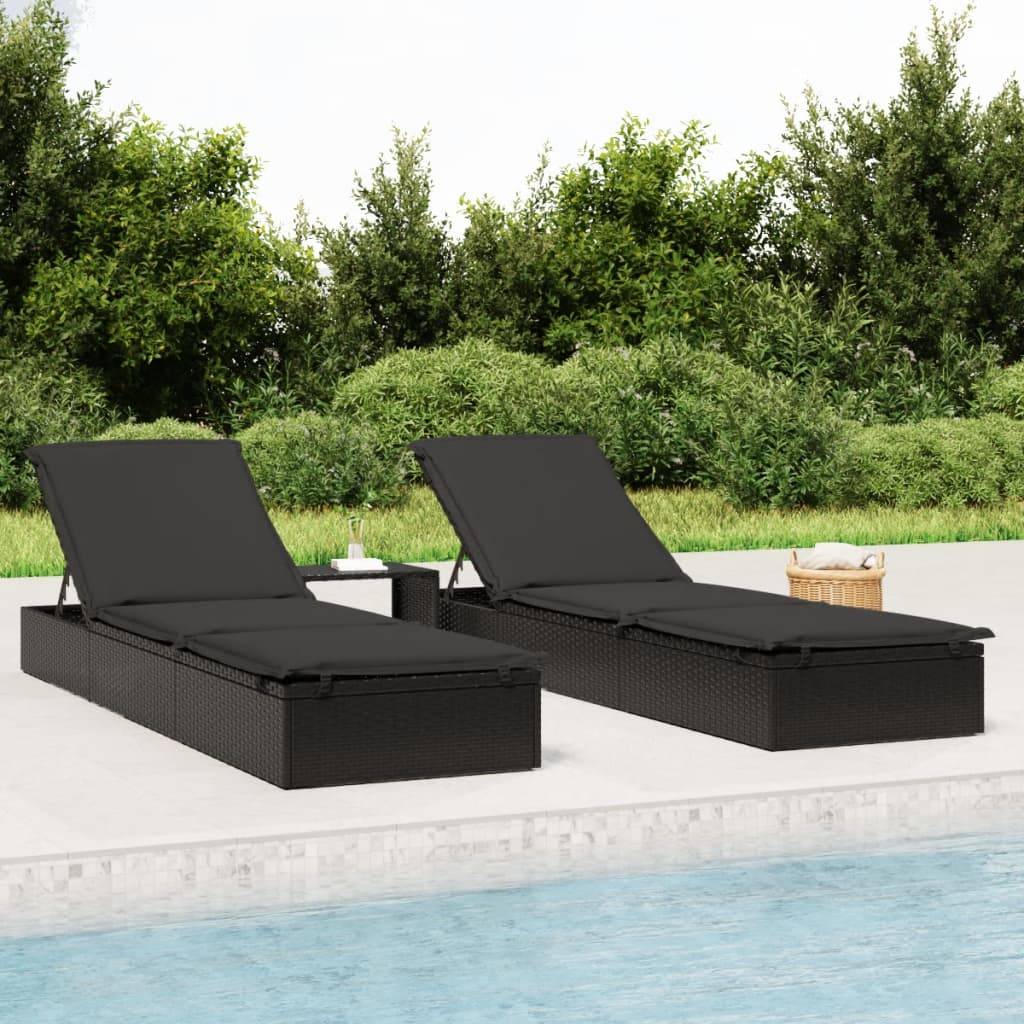 Maison Chic - Bain de soleil - transat avec coussin noir 201x55x62cm résine tressée - Meuble Pro - Imagen 2