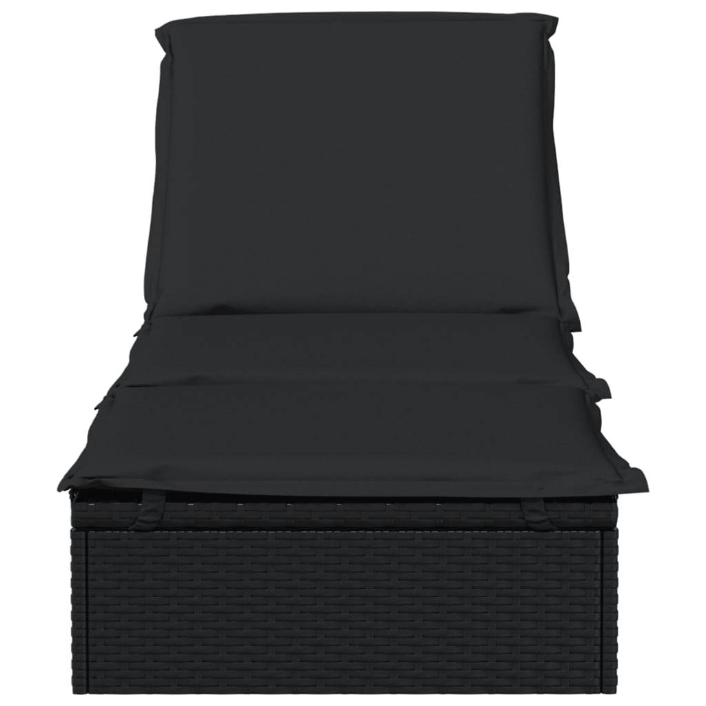 Maison Chic - Bain de soleil - transat avec coussin noir 201x55x62cm résine tressée - Meuble Pro - Imagen 5