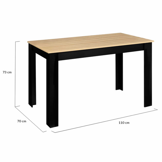 Table à manger rectangle ROZY 4 personnes noire plateau façon hêtre 110 cm - Image 4