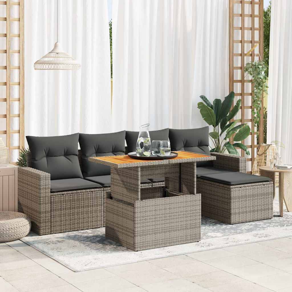 ComfortXL - Salon de jardin compact 6 pcs gris résine tressée table haute ajustable et pouf de rangement – ComfortXL Outdoor Living - Image 1
