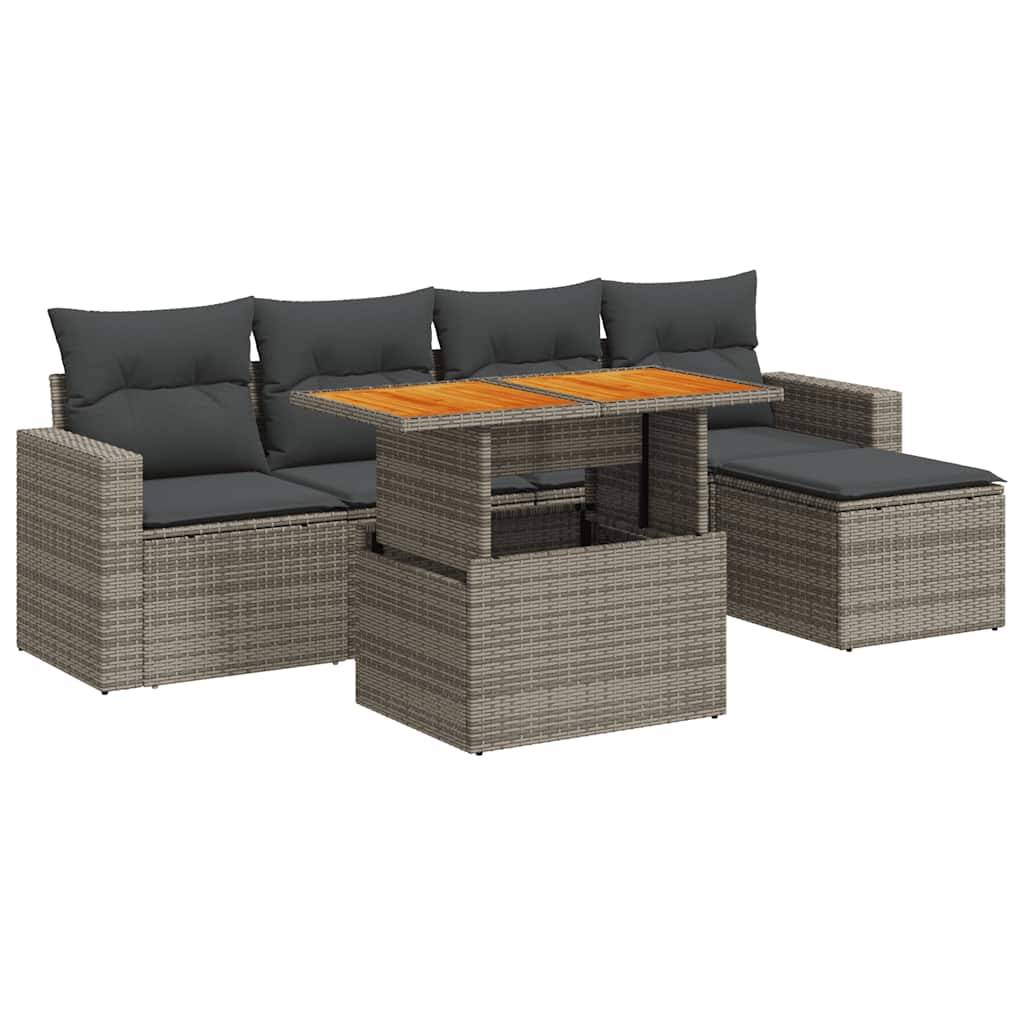 ComfortXL - Salon de jardin compact 6 pcs gris résine tressée table haute ajustable et pouf de rangement – ComfortXL Outdoor Living - Image 2
