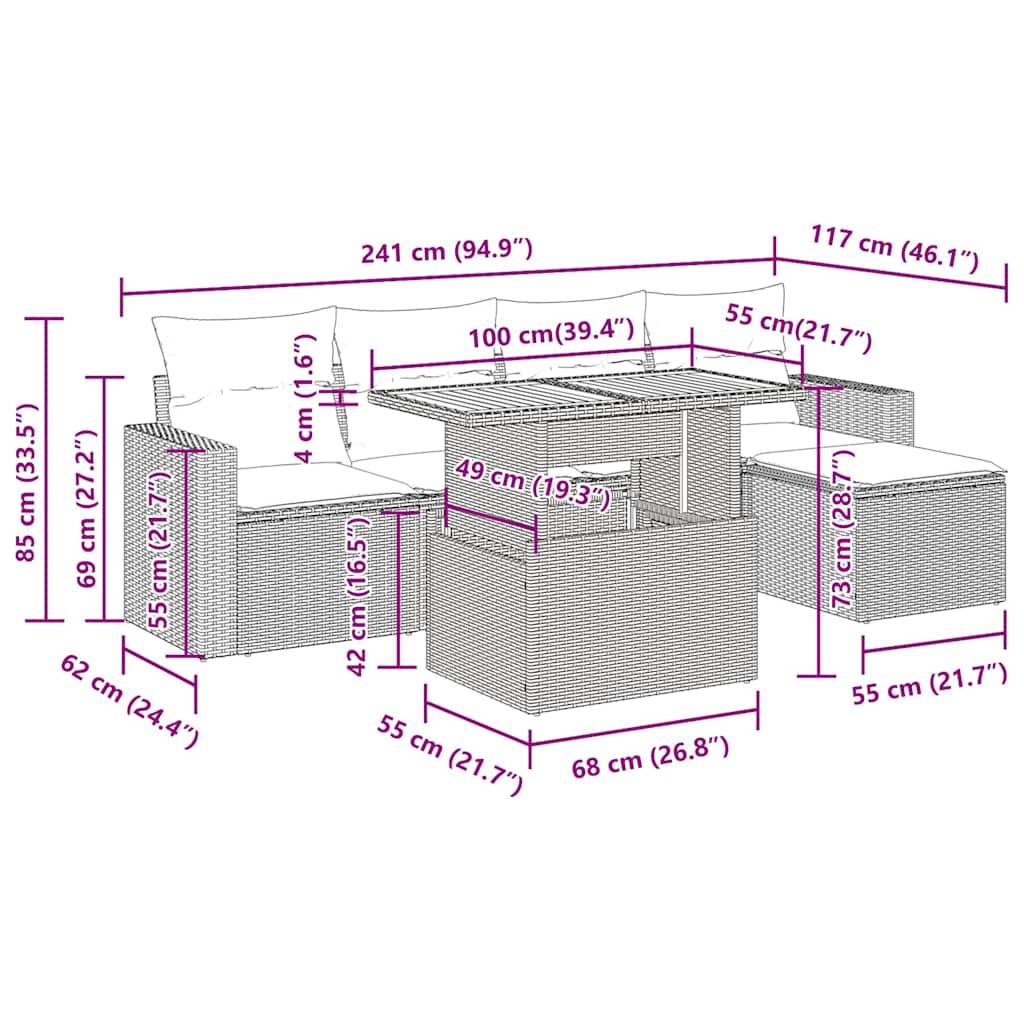 ComfortXL - Salon de jardin compact 6 pcs gris résine tressée table haute ajustable et pouf de rangement – ComfortXL Outdoor Living - Image 5