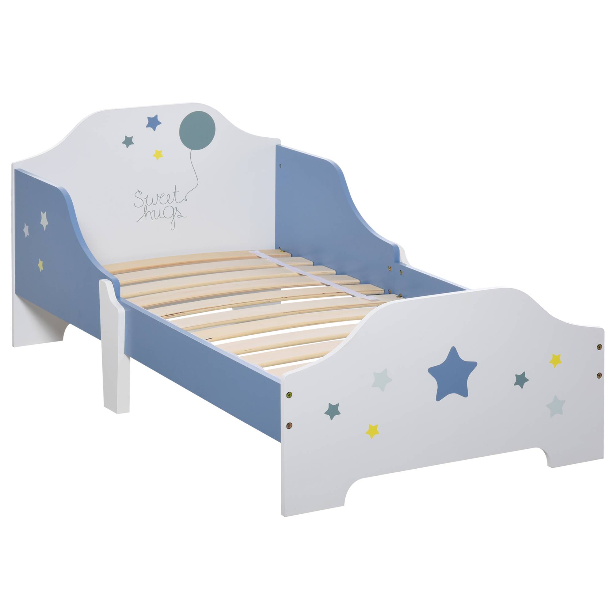 Lit pour enfants de 3 à 6 ans design étoiles sommier à lattes inclus chambre moderne 143 x 74 x 59 cm bleu blanc - Image 1