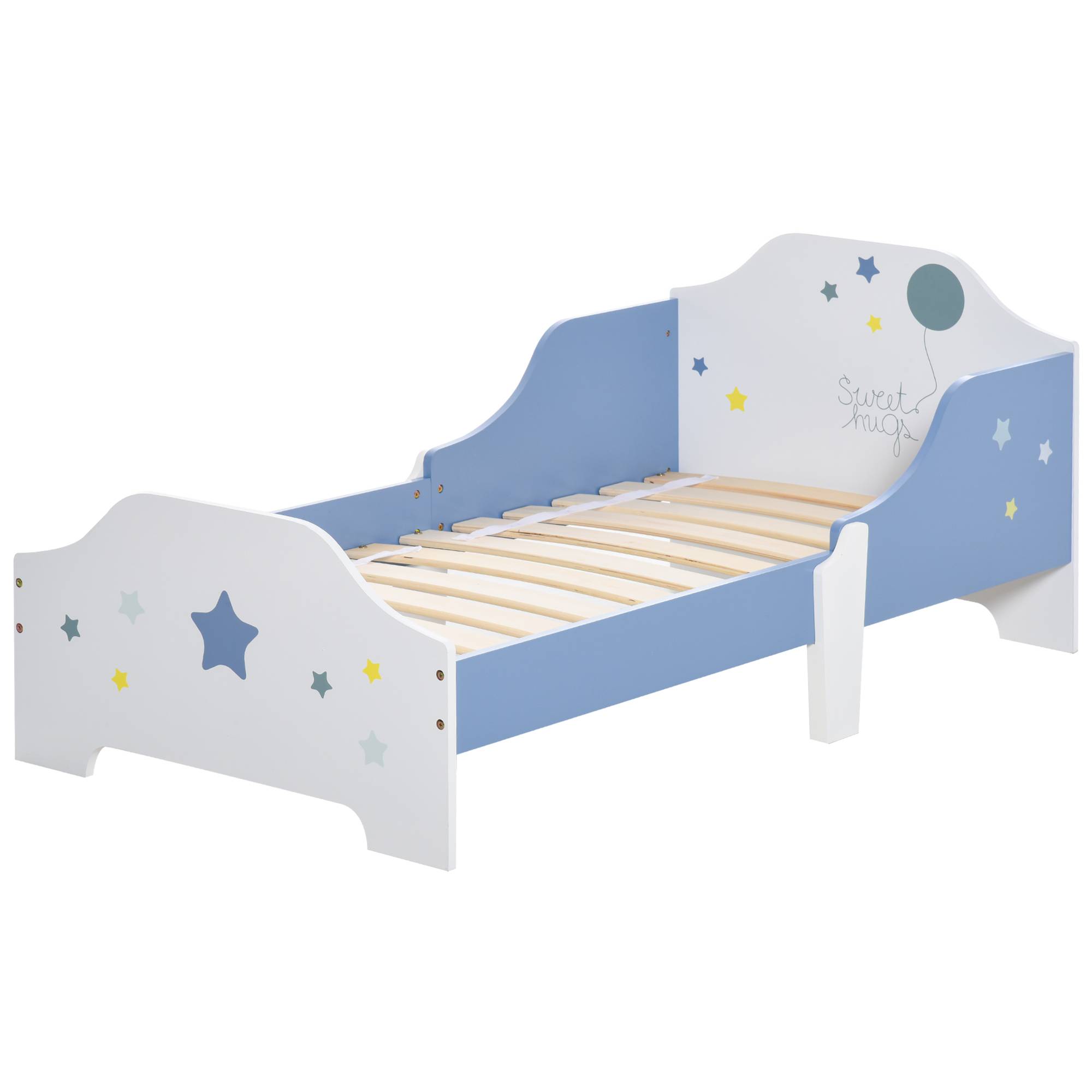 Lit pour enfants de 3 à 6 ans design étoiles sommier à lattes inclus chambre moderne 143 x 74 x 59 cm bleu blanc - Image 2