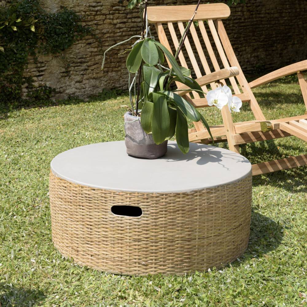 Macabane - HECTOR - Table basse ronde plateau en béton socle en bambou naturel - Imagen 2