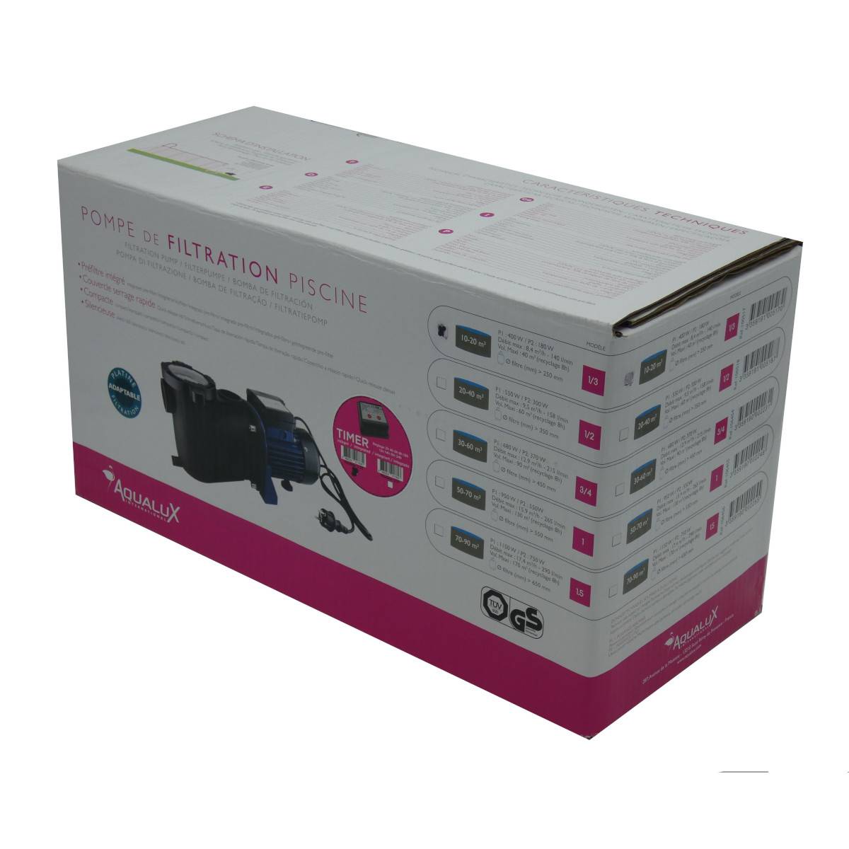 Aqualux - Pompe de filtration piscine avec timer intégré - 1/3cv 100517T Aqualux - Imagen 5