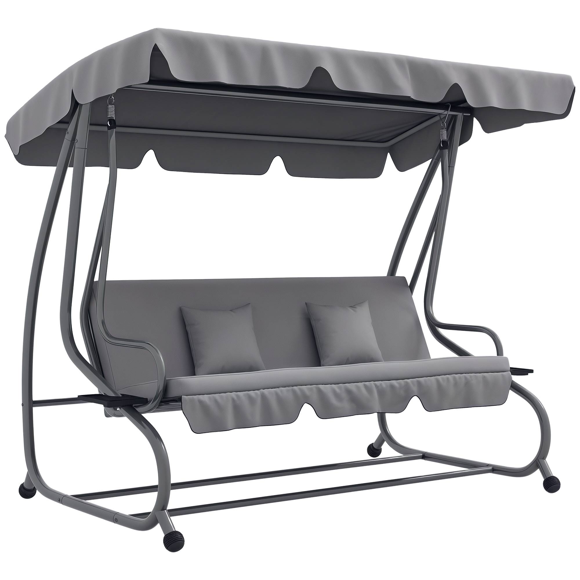 Balancelle Hollywood 2 en 1 avec fonction inclinable, capote réglable, jusqu'à 340 kg, acier, 200 x 120 x 164 cm, grise - Image 1