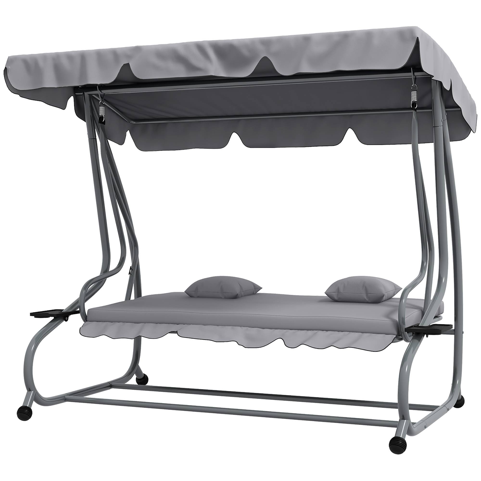 Balancelle Hollywood 2 en 1 avec fonction inclinable, capote réglable, jusqu'à 340 kg, acier, 200 x 120 x 164 cm, grise - Image 2
