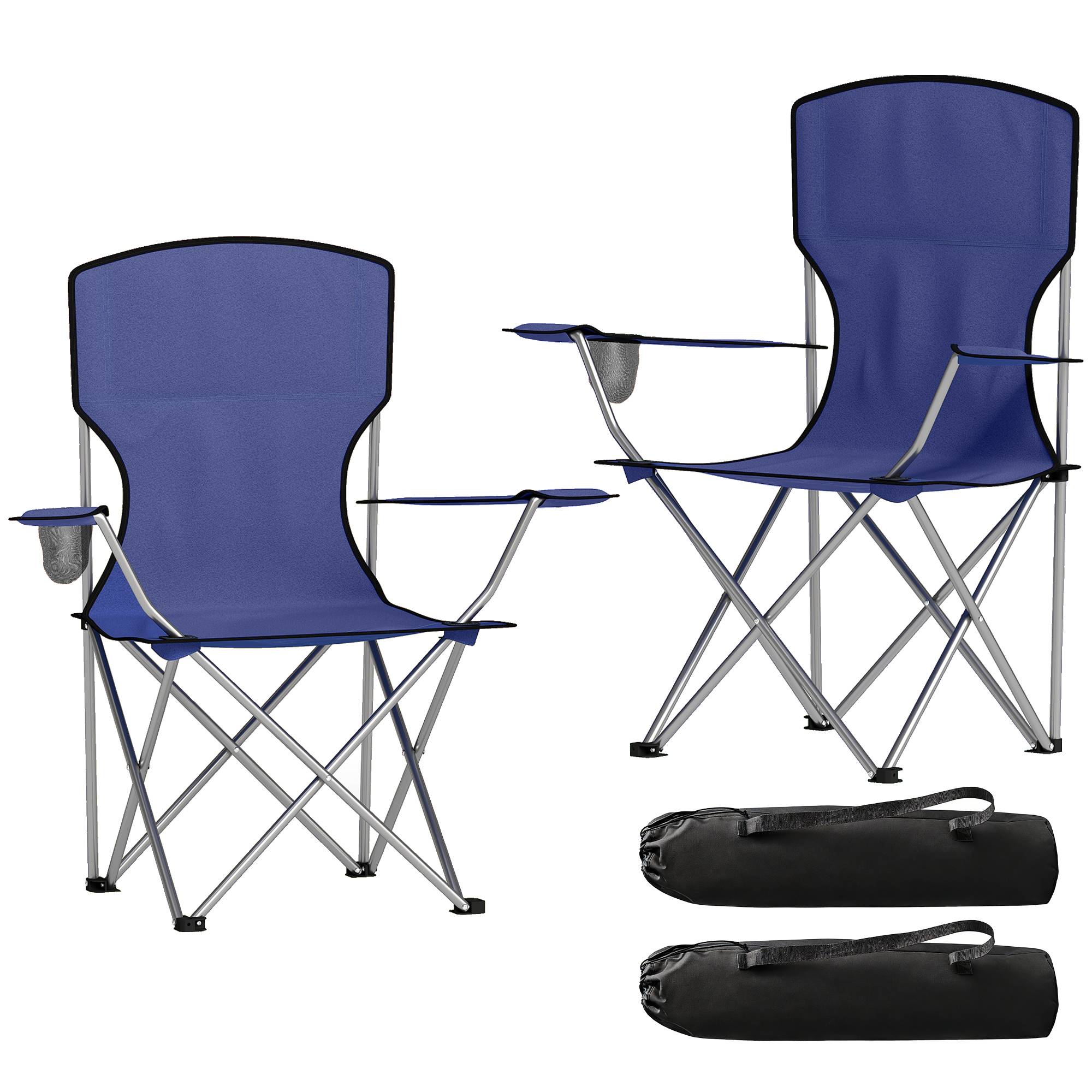 Lot de 2 chaises de camping pliantes métal et tissu bleu foncé 88 x 57 x 97 cm - PANGIVO - Image 2