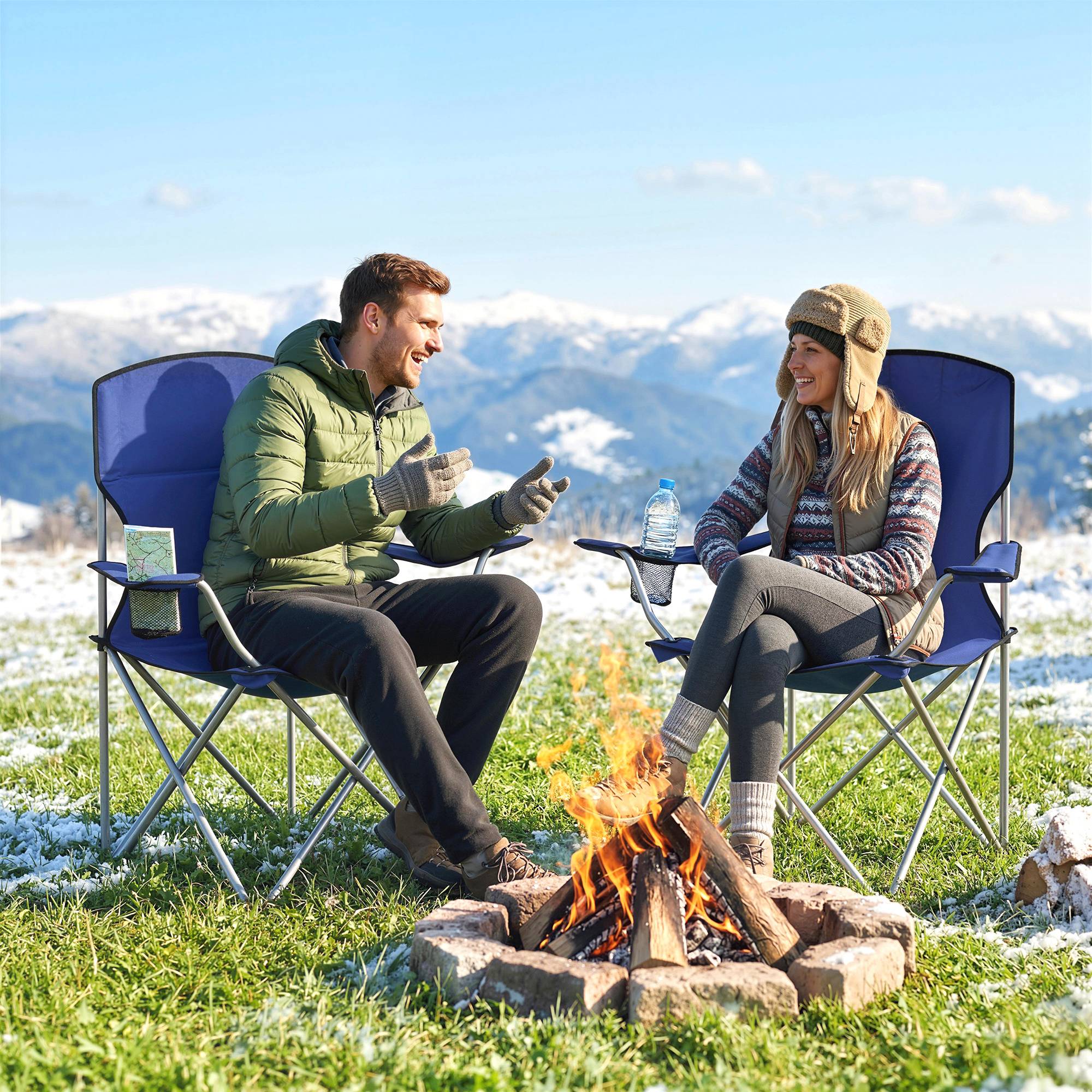 Lot de 2 chaises de camping pliantes métal et tissu bleu foncé 88 x 57 x 97 cm - PANGIVO - Image 4