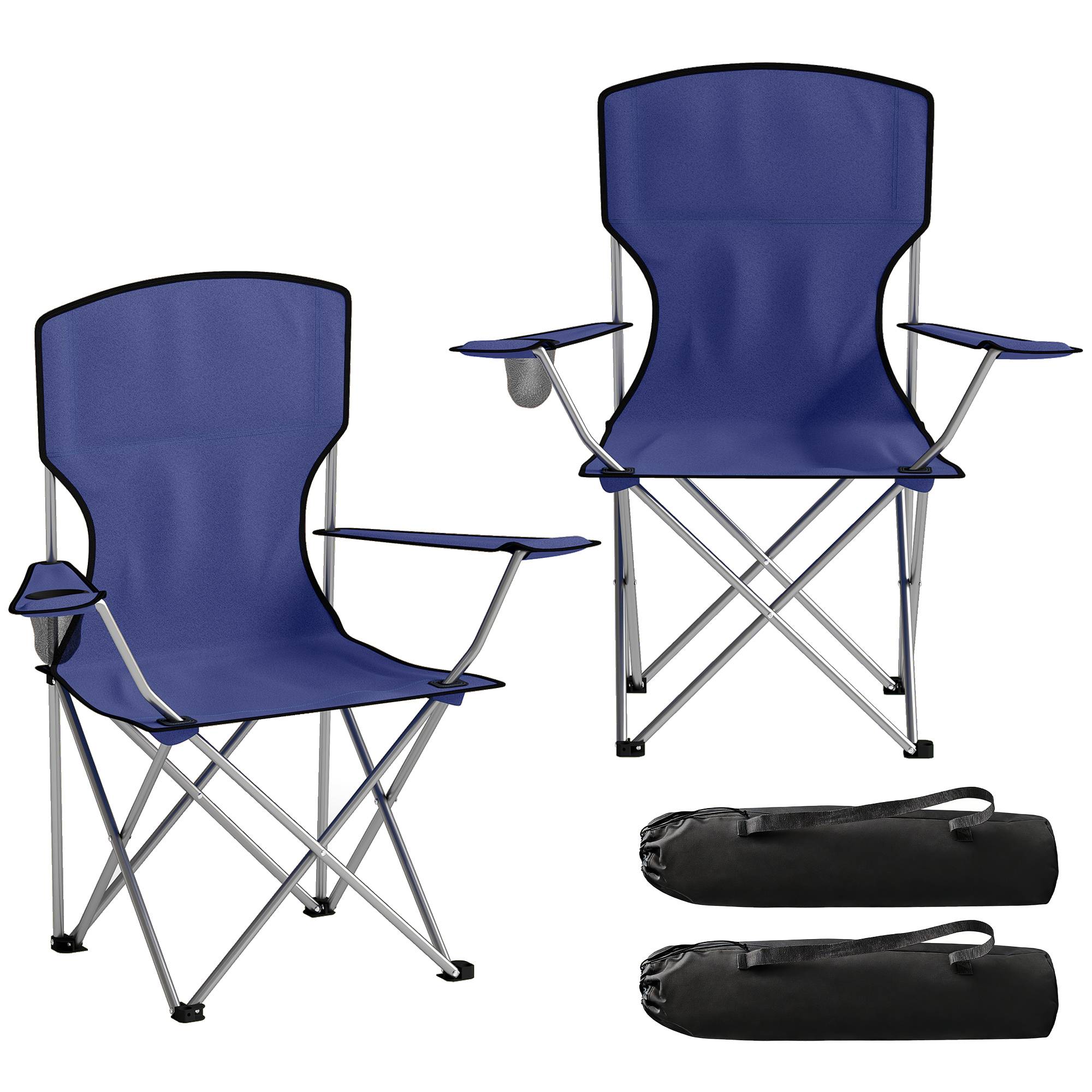 Lot de 2 chaises de camping pliantes métal et tissu bleu foncé 88 x 57 x 97 cm - PANGIVO - Image 1