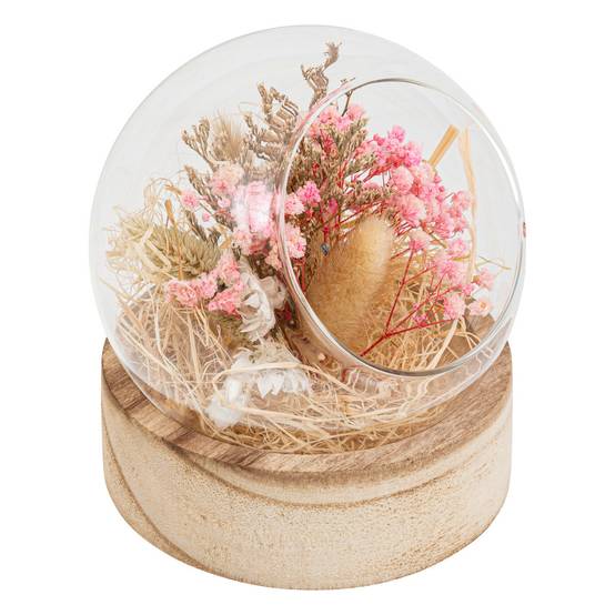 Compo de Fleurs Séchées dans une Boule en verre sur support en bois - Image 1