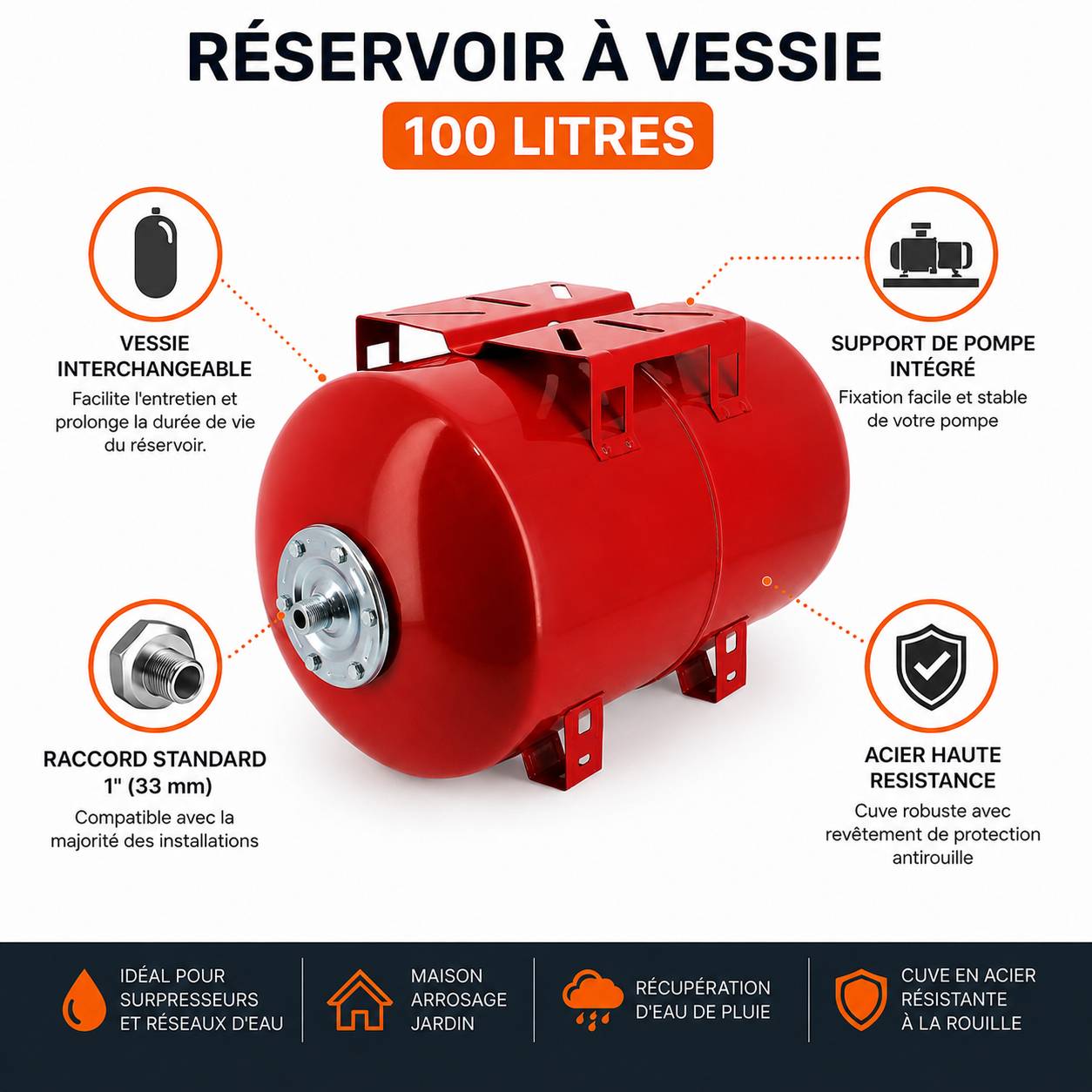 Gt Market - Réservoir pression à vessie horizontal - 100 litres - GT MARKET - Imagen 2