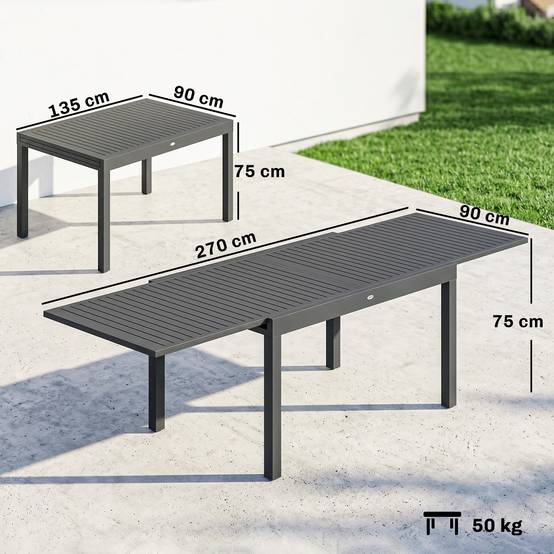 Table de jardin extensible aluminium gris 270 x 90 x 75 cm - PANGIVO - Image 5