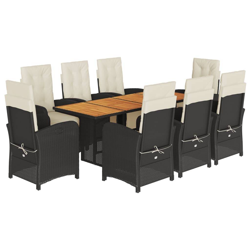 ComfortXL - Salon de Jardin 8 Fauteuils Inclinables en Résine Tressée Noire, Table en Bois d'Acacia, Coussins Confort Crème – ComfortXL Outdoor Living - Image 2