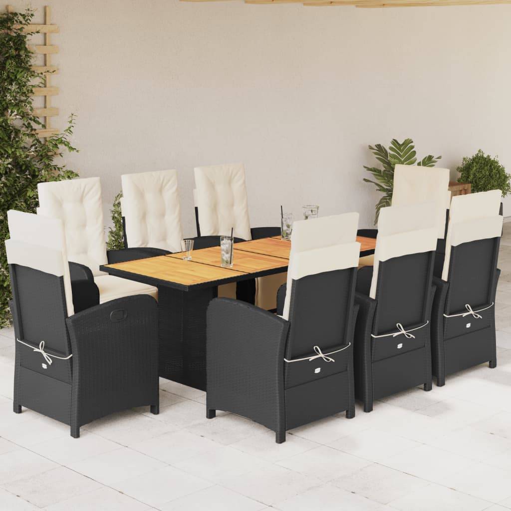 ComfortXL - Salon de Jardin 8 Fauteuils Inclinables en Résine Tressée Noire, Table en Bois d'Acacia, Coussins Confort Crème – ComfortXL Outdoor Living - Image 1