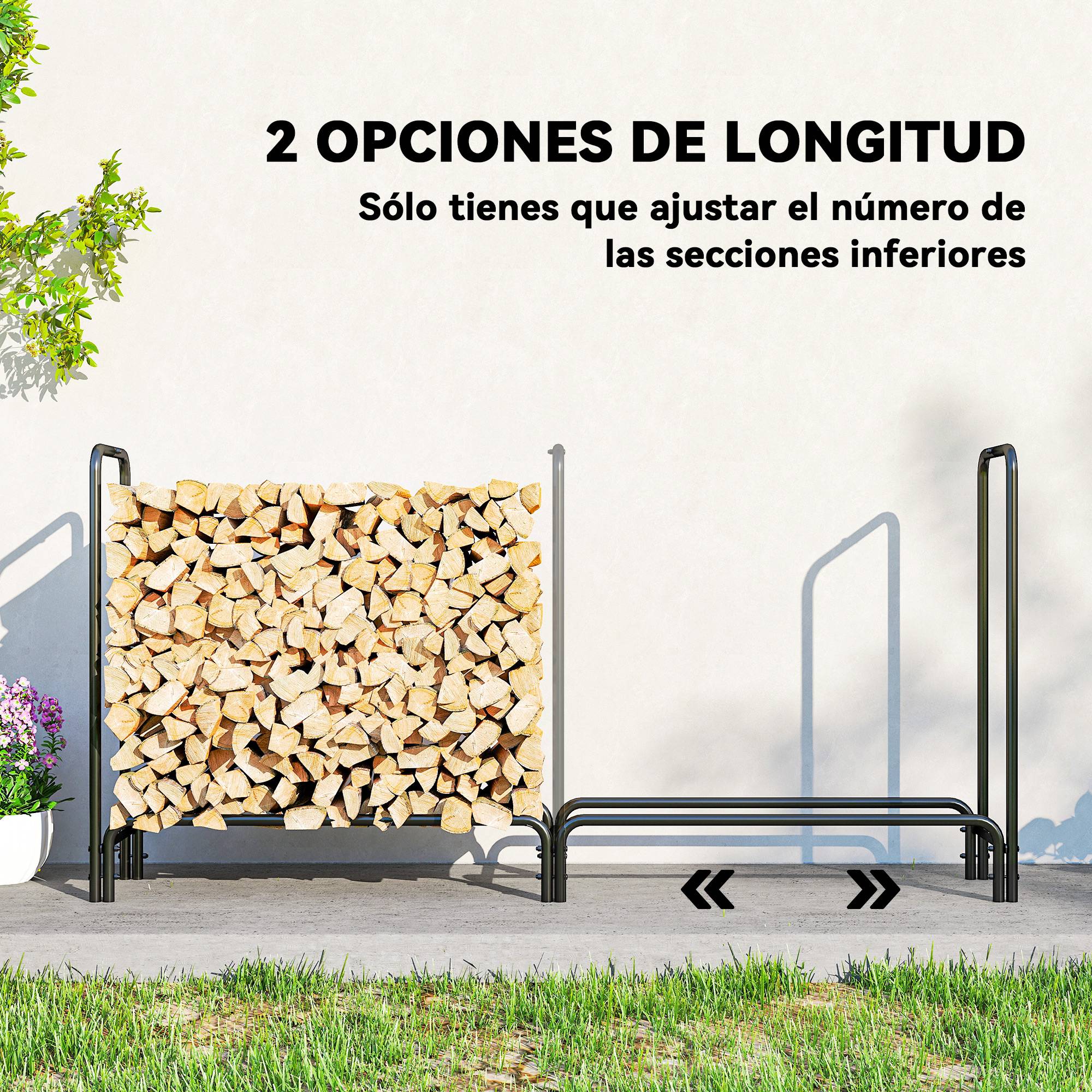 Range‑bûches avec couvercle et étagère, charge 200 kg, 200x36x99 cm, vert foncé‑noir - Image 9