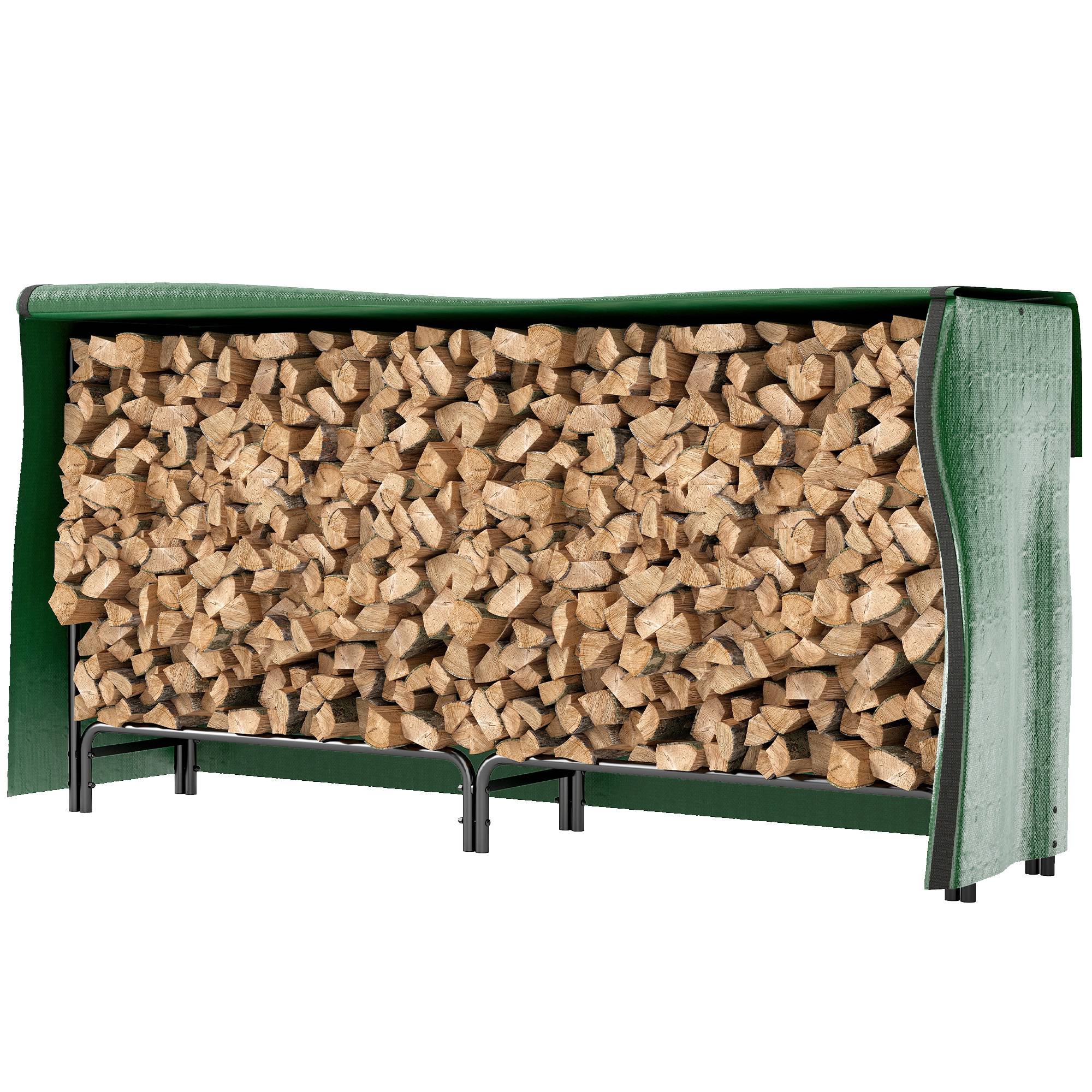 Range‑bûches avec couvercle et étagère, charge 200 kg, 200x36x99 cm, vert foncé‑noir - Image 2