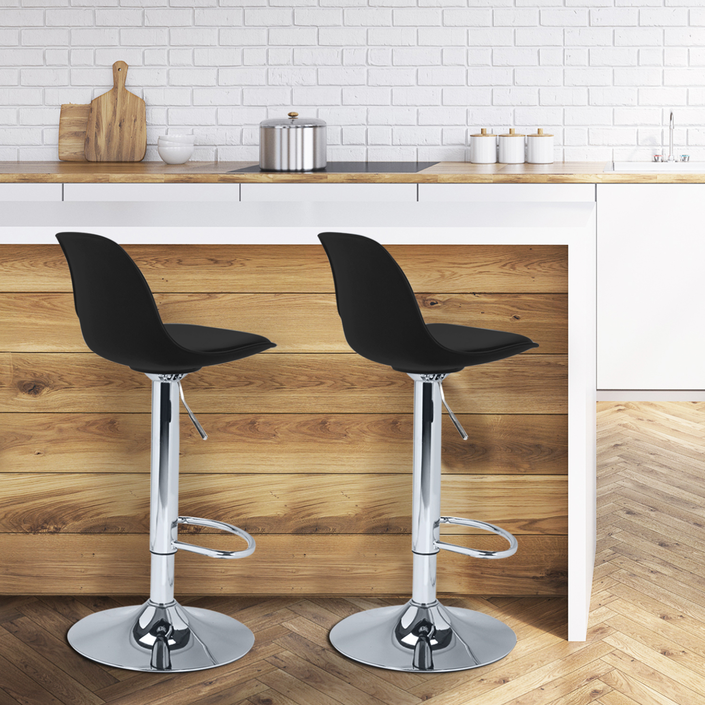 Lot de 2 tabourets de bar KARL design noir - Image 1