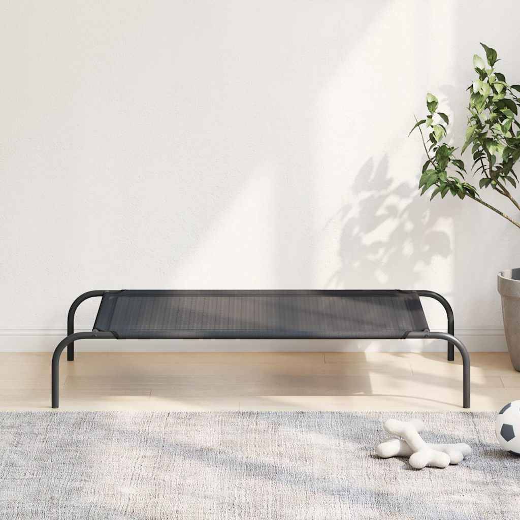 Lit surélevé pour chien acier et textilène noir 110 x 65 x 20 cm - PANGIVO - Image 1