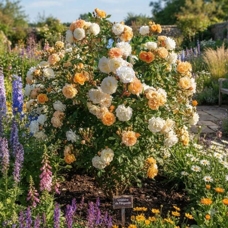 Rosier à fleurs groupées Ghislaine de Feligonde à fleurs Orange/ - feuillage Caduc - Pot de 3L - 20/40 cm - Image 2