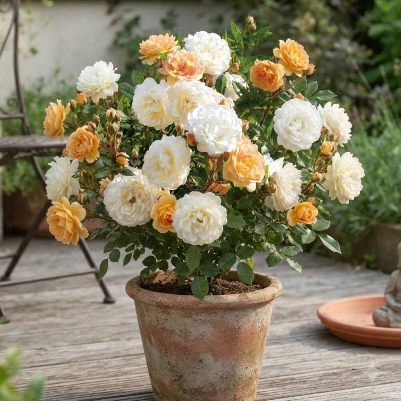 Rosier à fleurs groupées Ghislaine de Feligonde à fleurs Orange/ - feuillage Caduc - Pot de 3L - 20/40 cm - Image 3