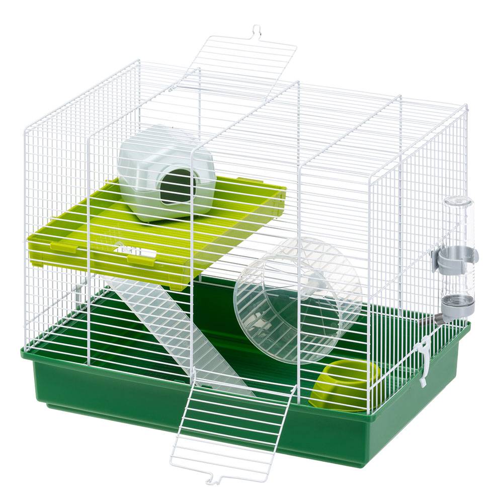 Ferplast - FERPLAST HAMSTER DUO Cage pour rongeurs pour Hamsters, en Métal, Accessoires inclus : Mangeoire, Abreuvoir, Maison, Roue, Étagère, Échelle. - Imagen 2