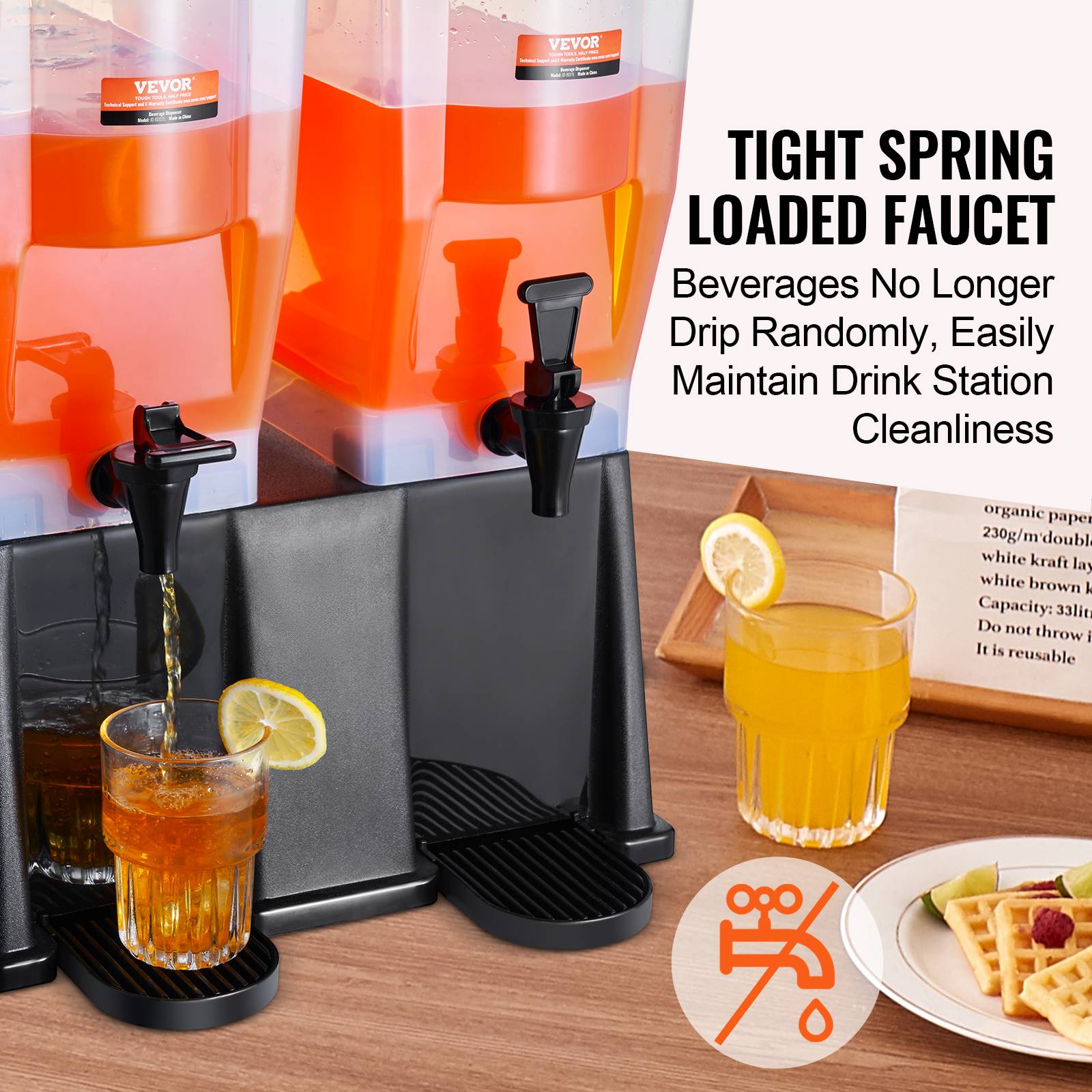 VEVOR Distributeur boissons grande capacité 2x11 L, plastique, robinet, couvercle. Pour jus, limonade, thé glacé. - Image 3