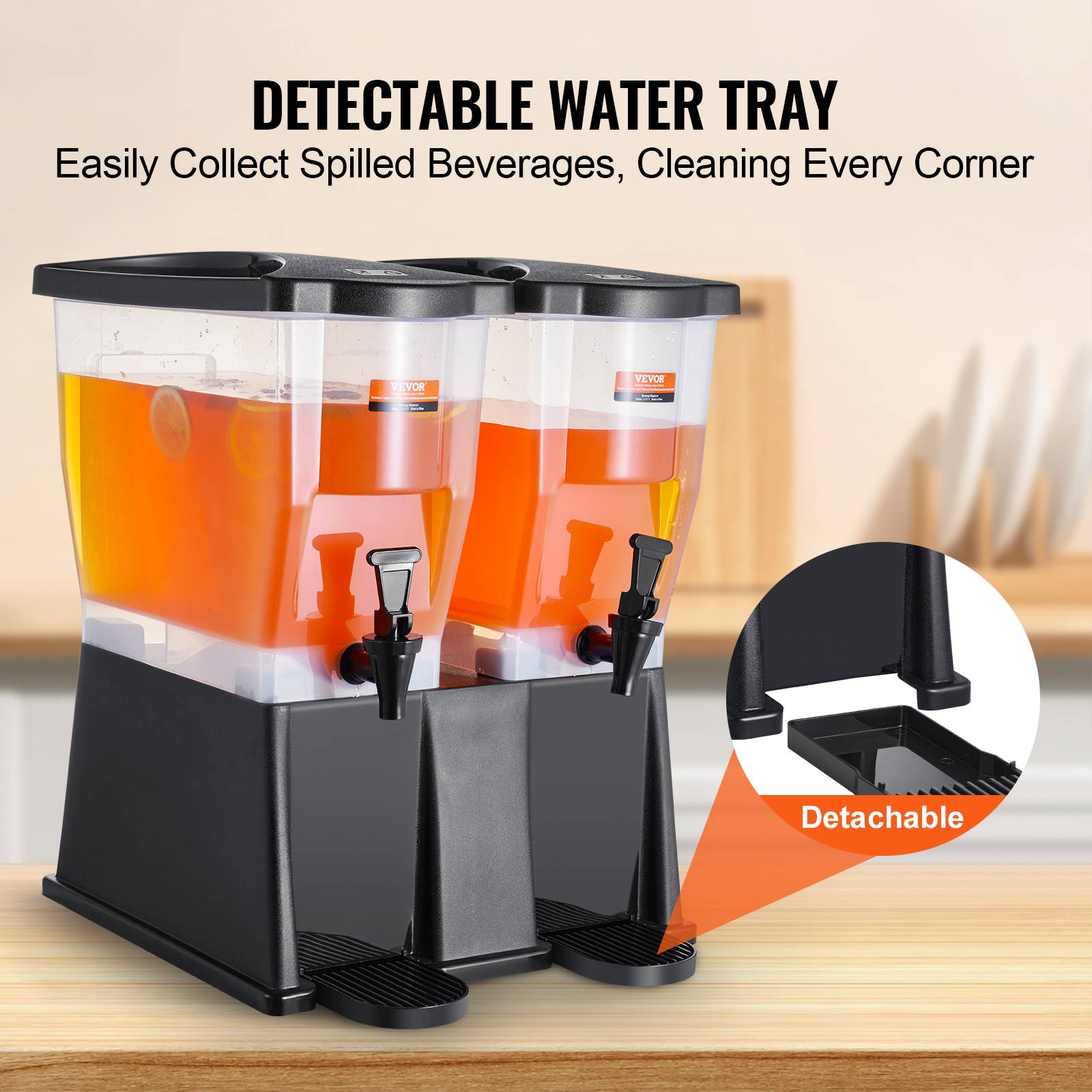 VEVOR Distributeur boissons grande capacité 2x11 L, plastique, robinet, couvercle. Pour jus, limonade, thé glacé. - Image 5