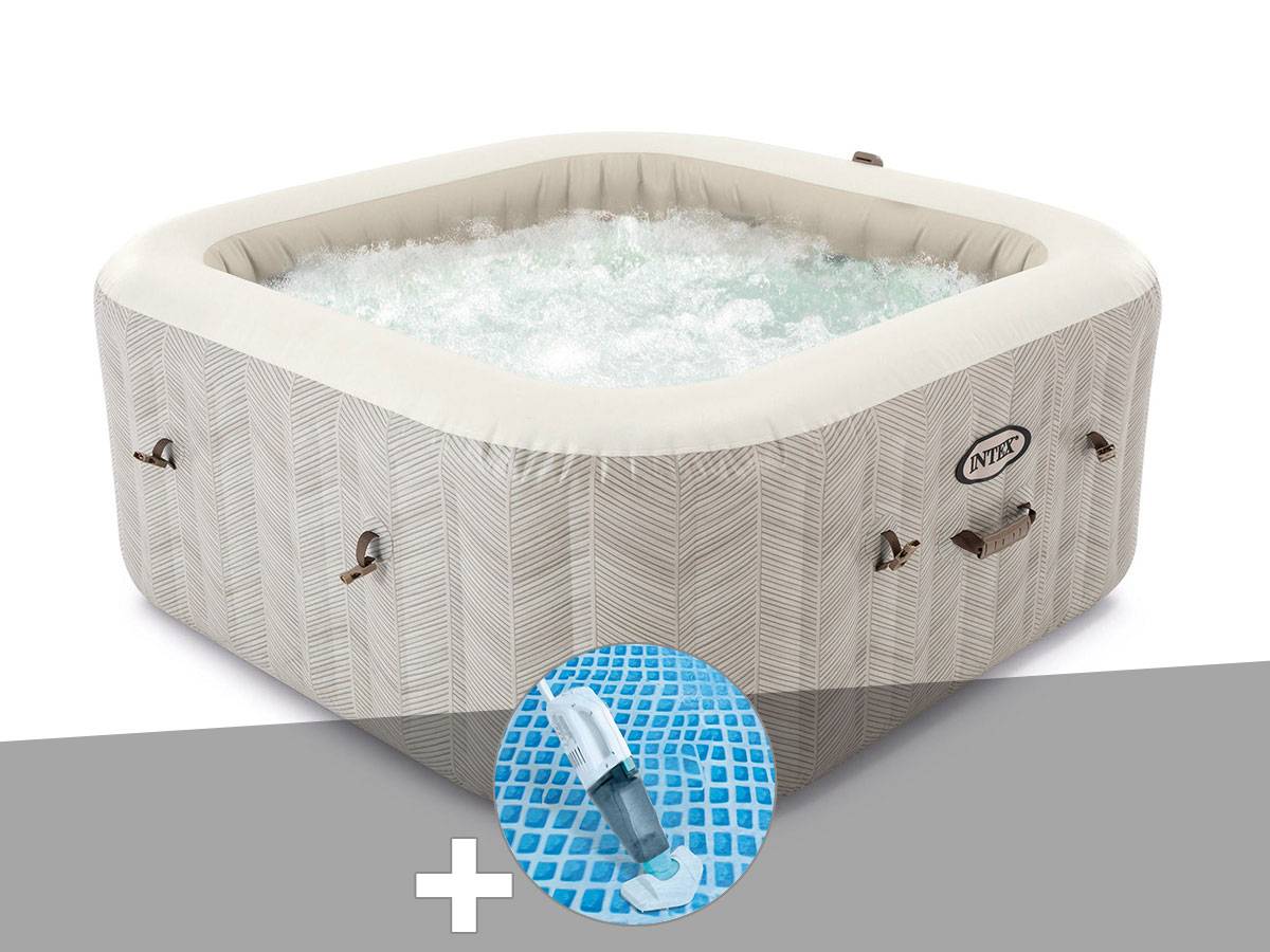 Kit spa gonflable Intex PureSpa Chevron carré Bulles 4 places + Aspirateur