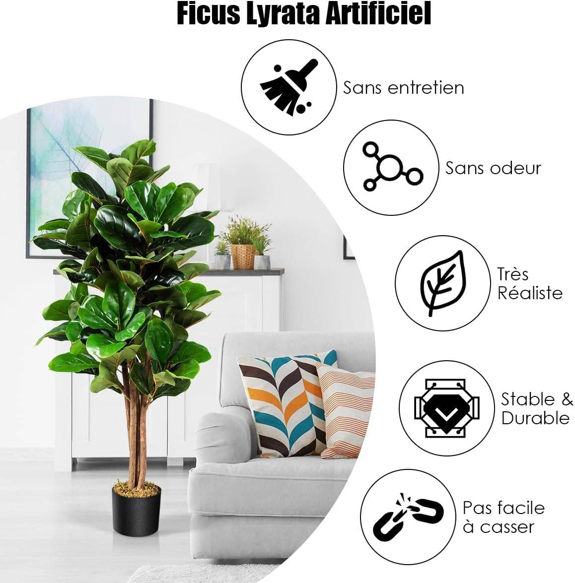 Plante Artificielle 120CM avec Pot Décoration en PP Souple, 118 Feuilles en PEVA - Image 2