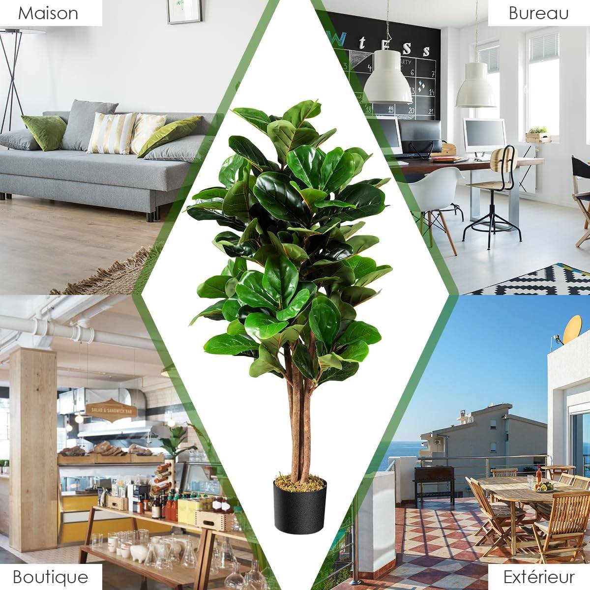 Plante Artificielle 120CM avec Pot Décoration en PP Souple, 118 Feuilles en PEVA - Image 7