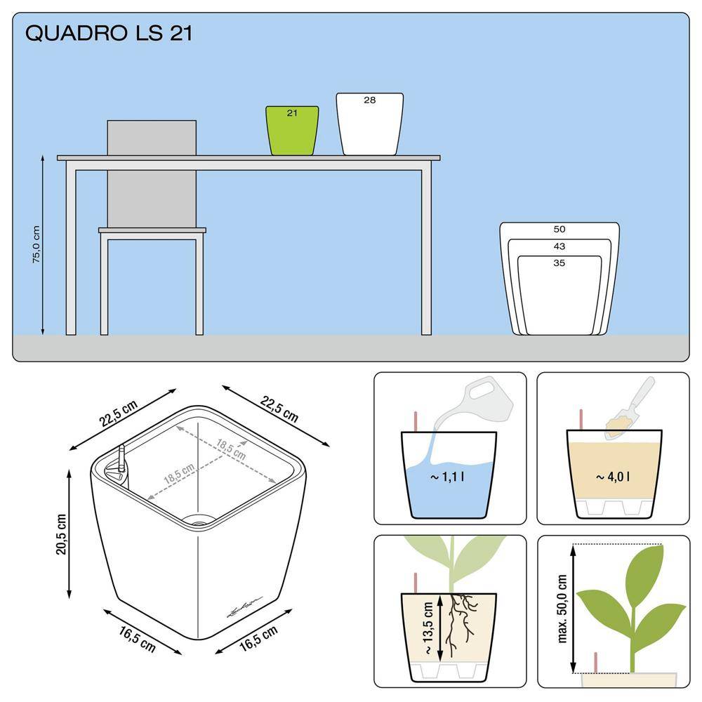 Lechuza - Pot Quadro Premium LS 21 - kit complet, anthracite métallisé 21 cm Lechuza - Imagen 2