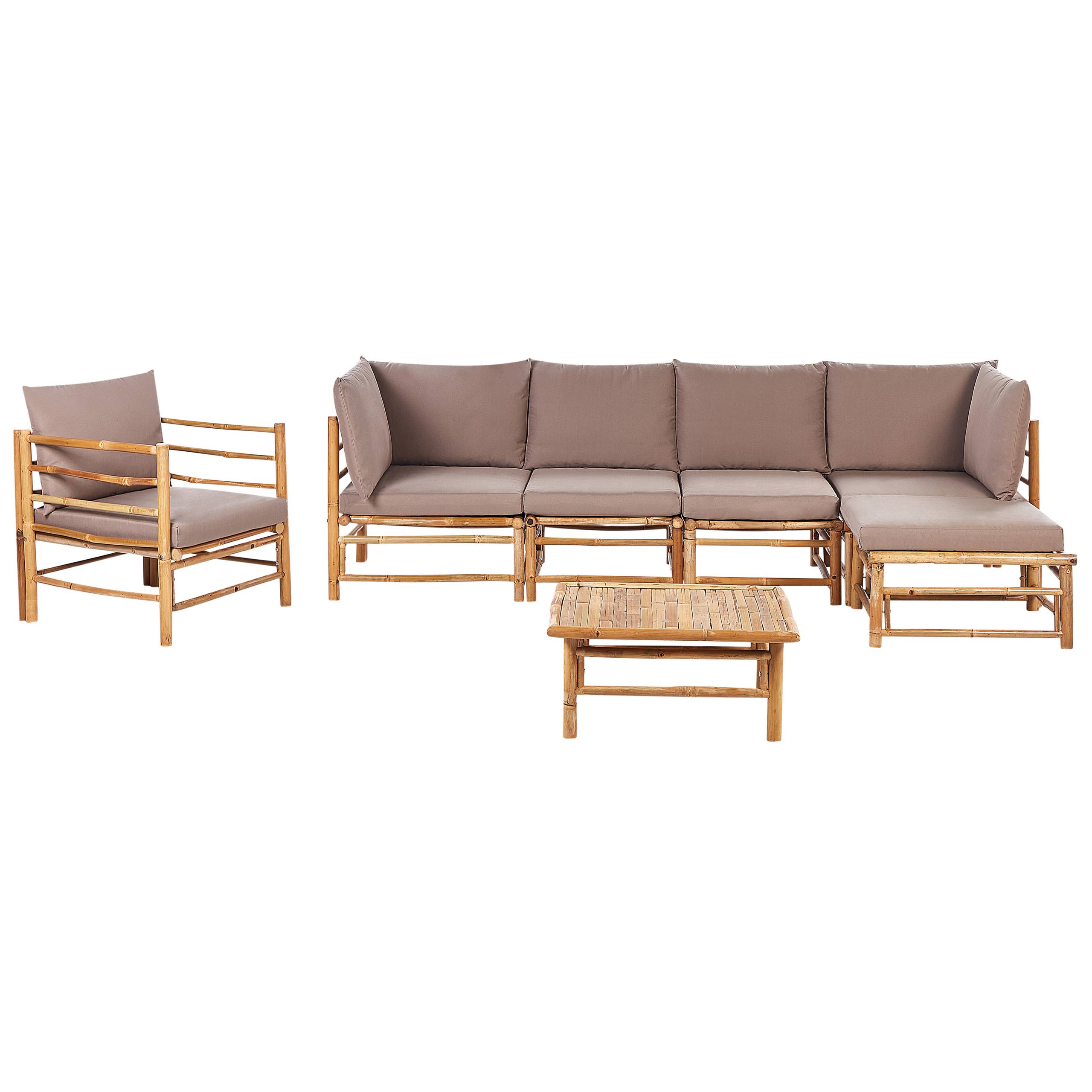 Beliani - Set de salon, 6 Personnes Bambou Taupe CERRETO - Beliani - Imagen 2