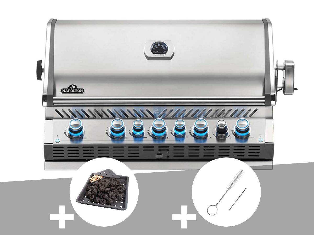 Napoleon - Barbecue gaz encastrable Prestige Pro 665 inox 5 brûleurs + Plateau charbon + Brosse brûleur - Napoléon - Image 1