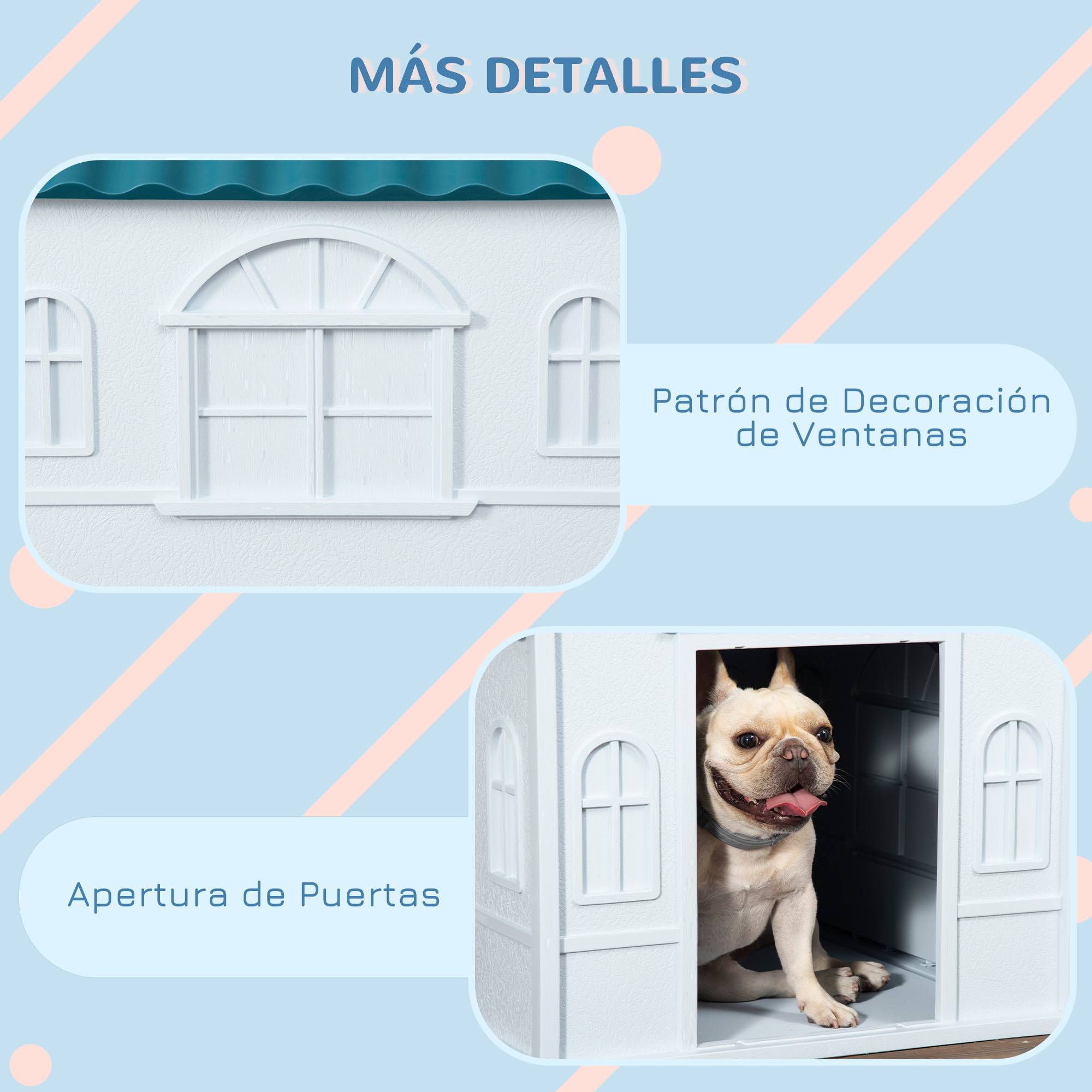 Maison pour chien, fenêtre imitation, tuiles, chien moyen, 65x75,7x63 cm, bleu vert blanc - Image 8
