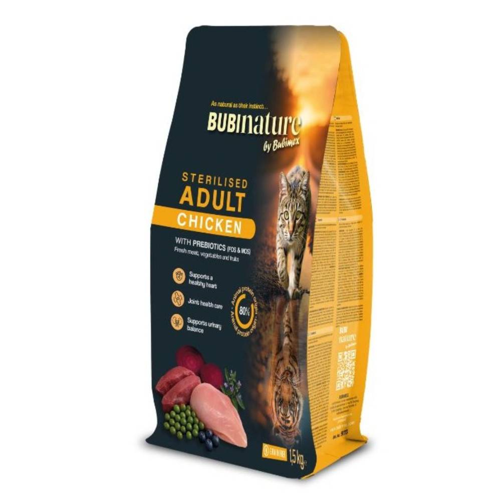 Bubimex - Croquettes chat stérilisé sans céréales au poulet Bubi Nature - 1,5 kg