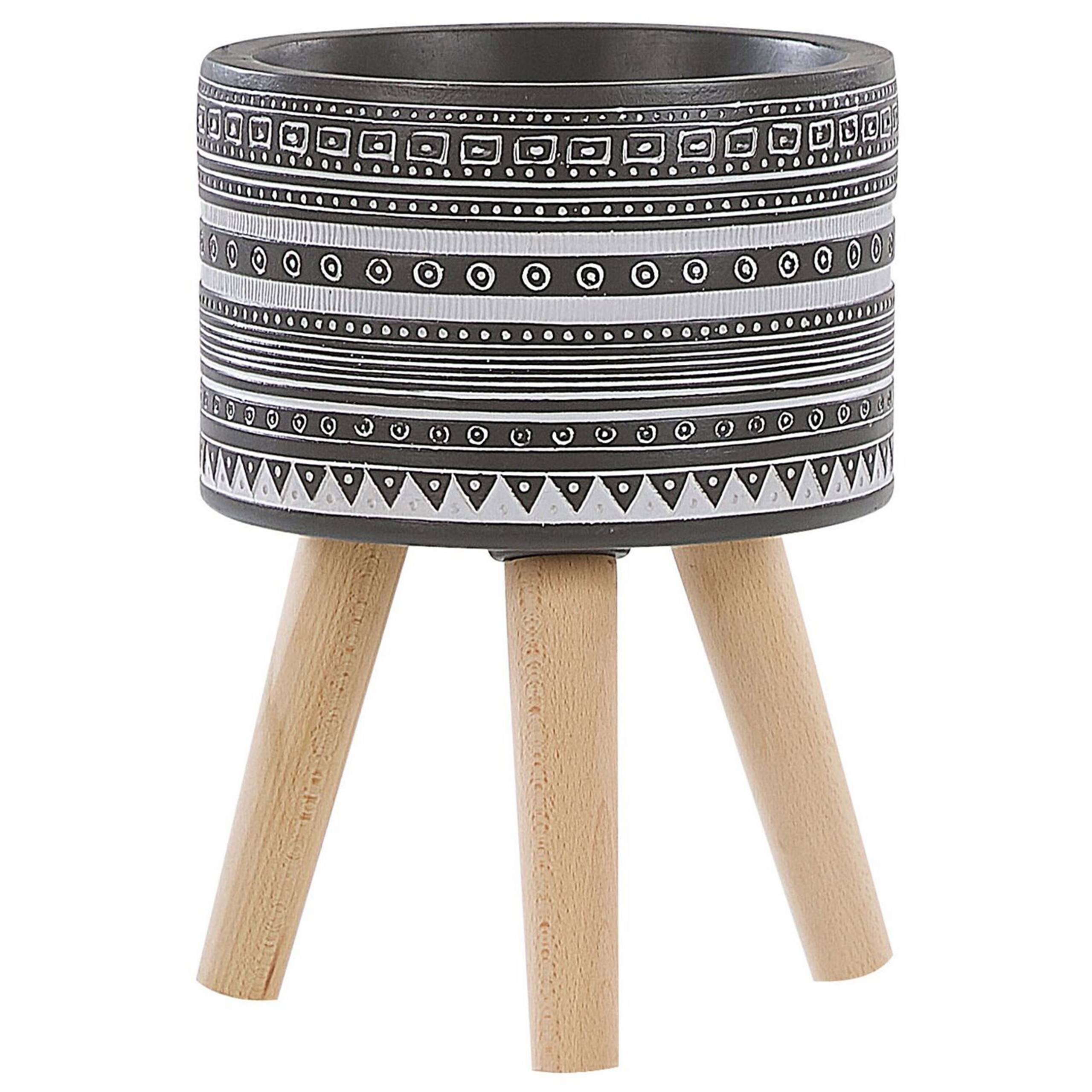 Beliani - Cache-Pot Support Plantes Gris avec 3 Pieds en Bois 21 cm de Diamètre Motif Ethnique Peint à la Main pour Extérieur et Intérieur Beliani - Imagen 1