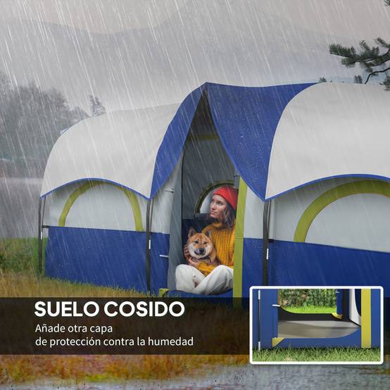 Tente familiale pour 4 personnes, imperméable avec chambres séparées, 435 x 251 x 195 cm, bleue et blanche - Image 8