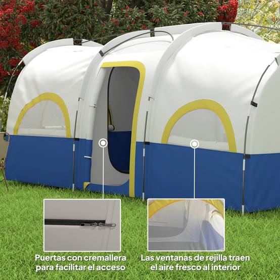 Tente familiale pour 4 personnes, imperméable avec chambres séparées, 435 x 251 x 195 cm, bleue et blanche - Image 7