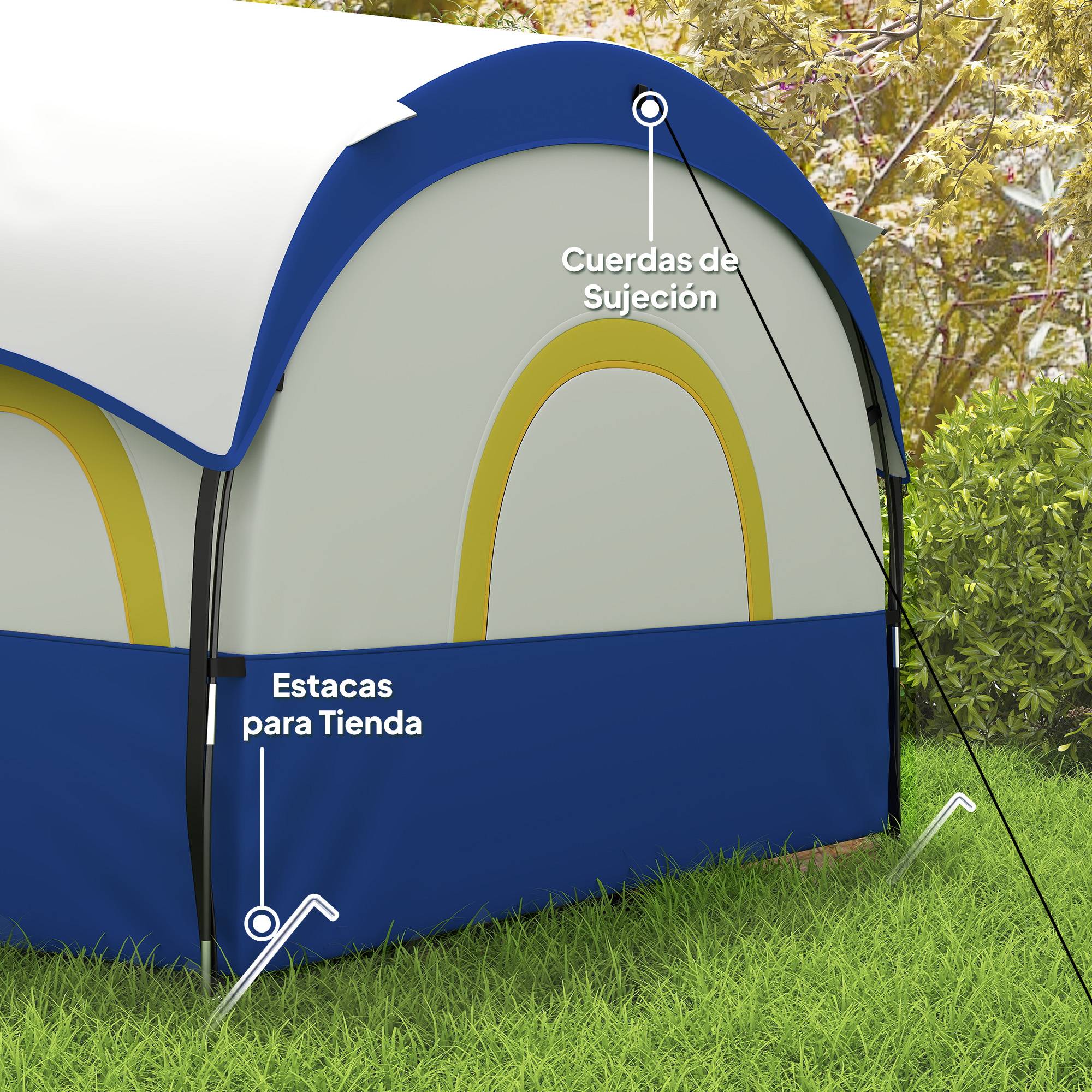 Tente familiale pour 4 personnes, imperméable avec chambres séparées, 435 x 251 x 195 cm, bleue et blanche - Image 10