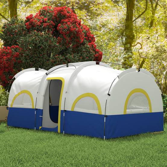Tente familiale pour 4 personnes, imperméable avec chambres séparées, 435 x 251 x 195 cm, bleue et blanche - Image 4
