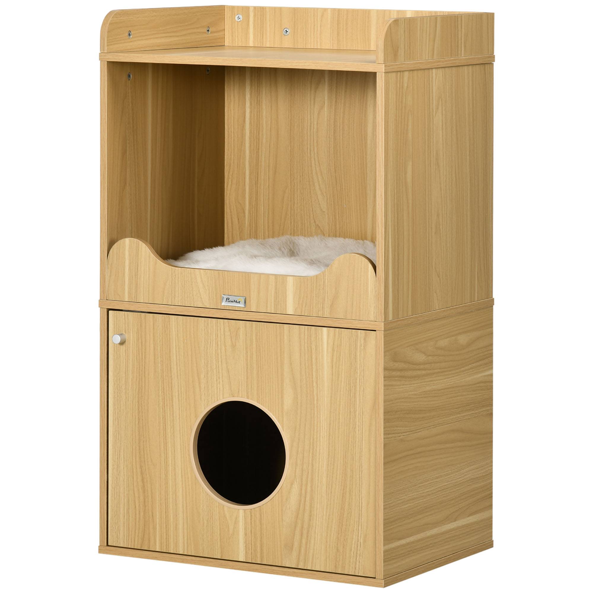 Meuble litière pour chat panneaux de particules acier noir et bois clair 60 x 45 x 103 cm - PANGIVO - Image 2