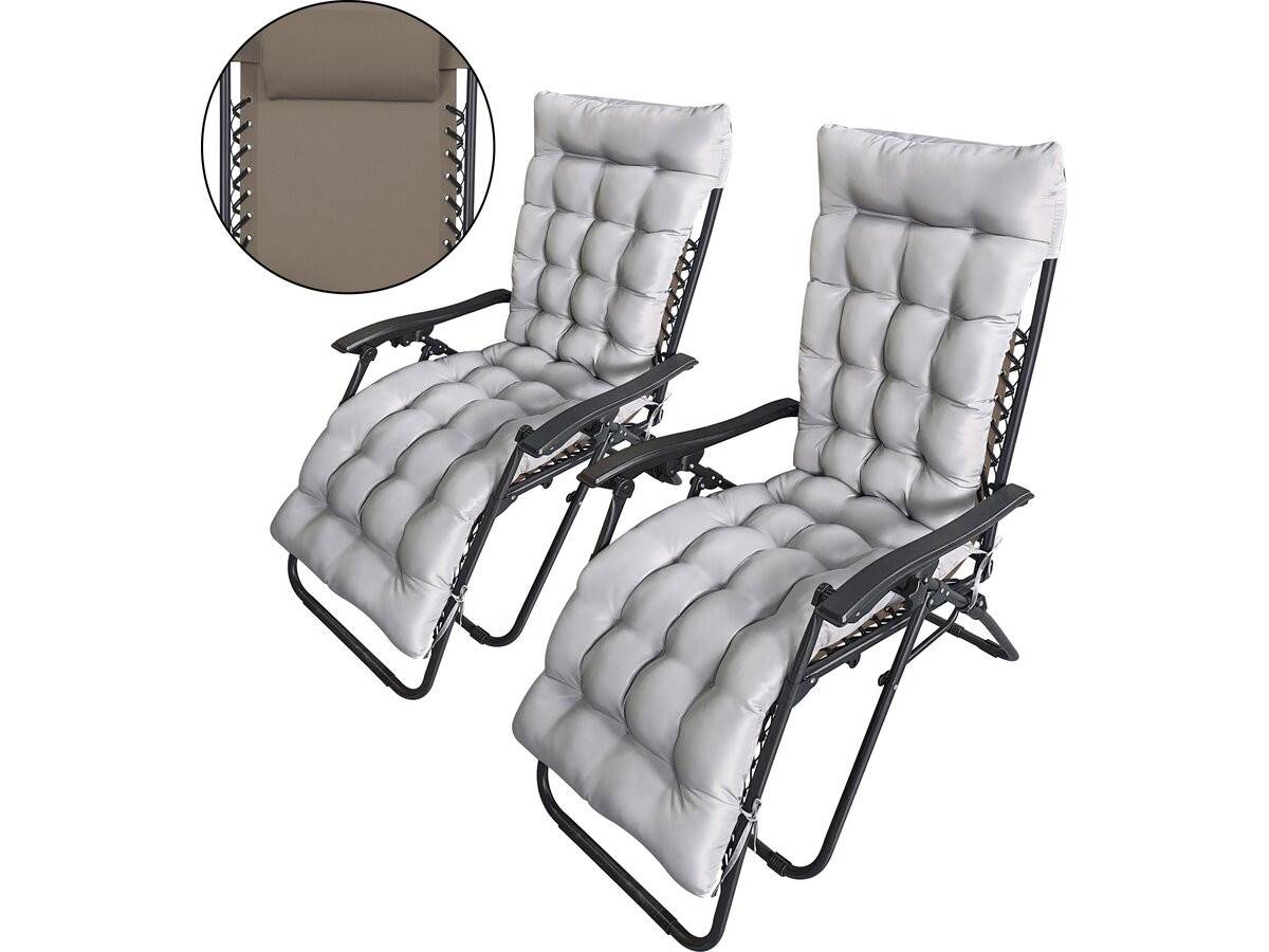 Habitat Et Jardin - Lot De 2 Fauteuils De Jardin Inclinable Zéro Gravité Avec Coussin Matelassé "sintra" - Taupe -habitat Et Jardin