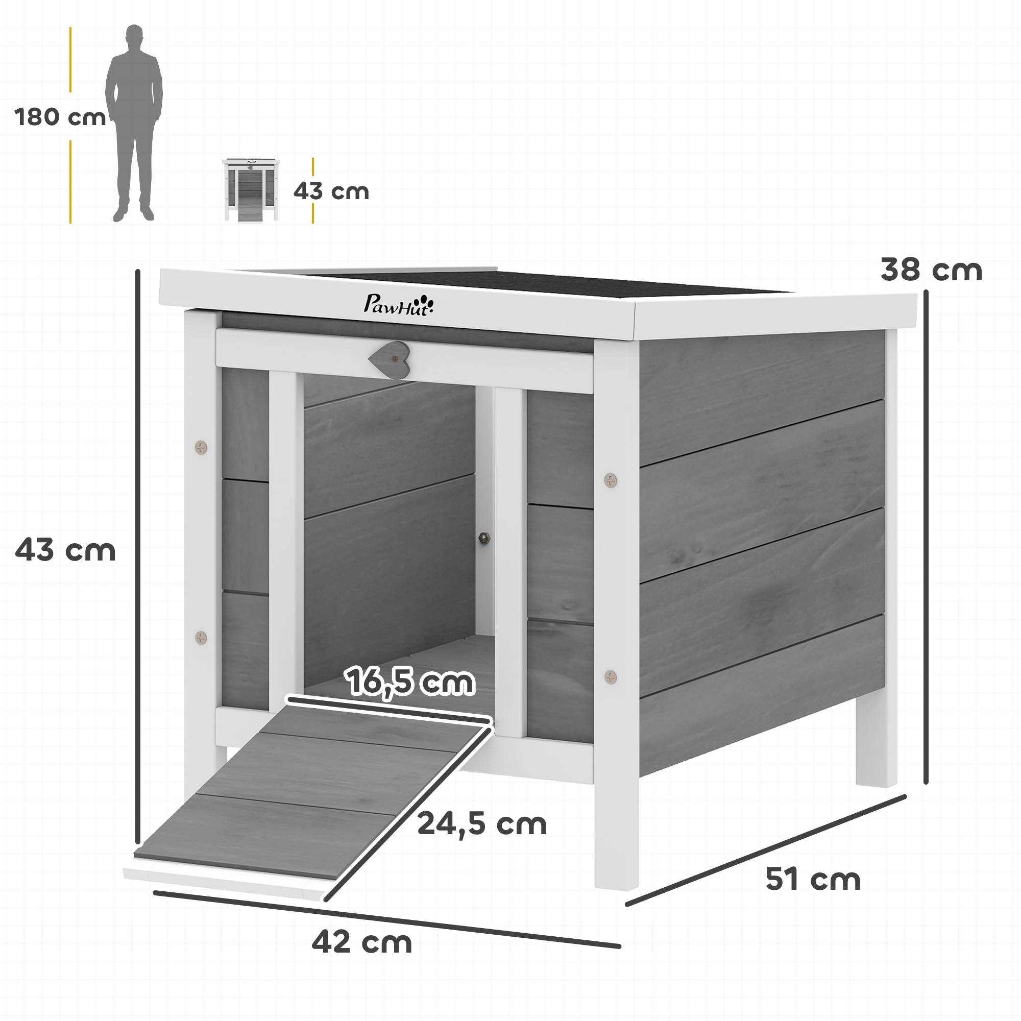 Sans Marque - Clapier extérieur bois petits rongeurs toit asphalte ouverture rampe antidérapante 42x51x43 cm gris - Image 5