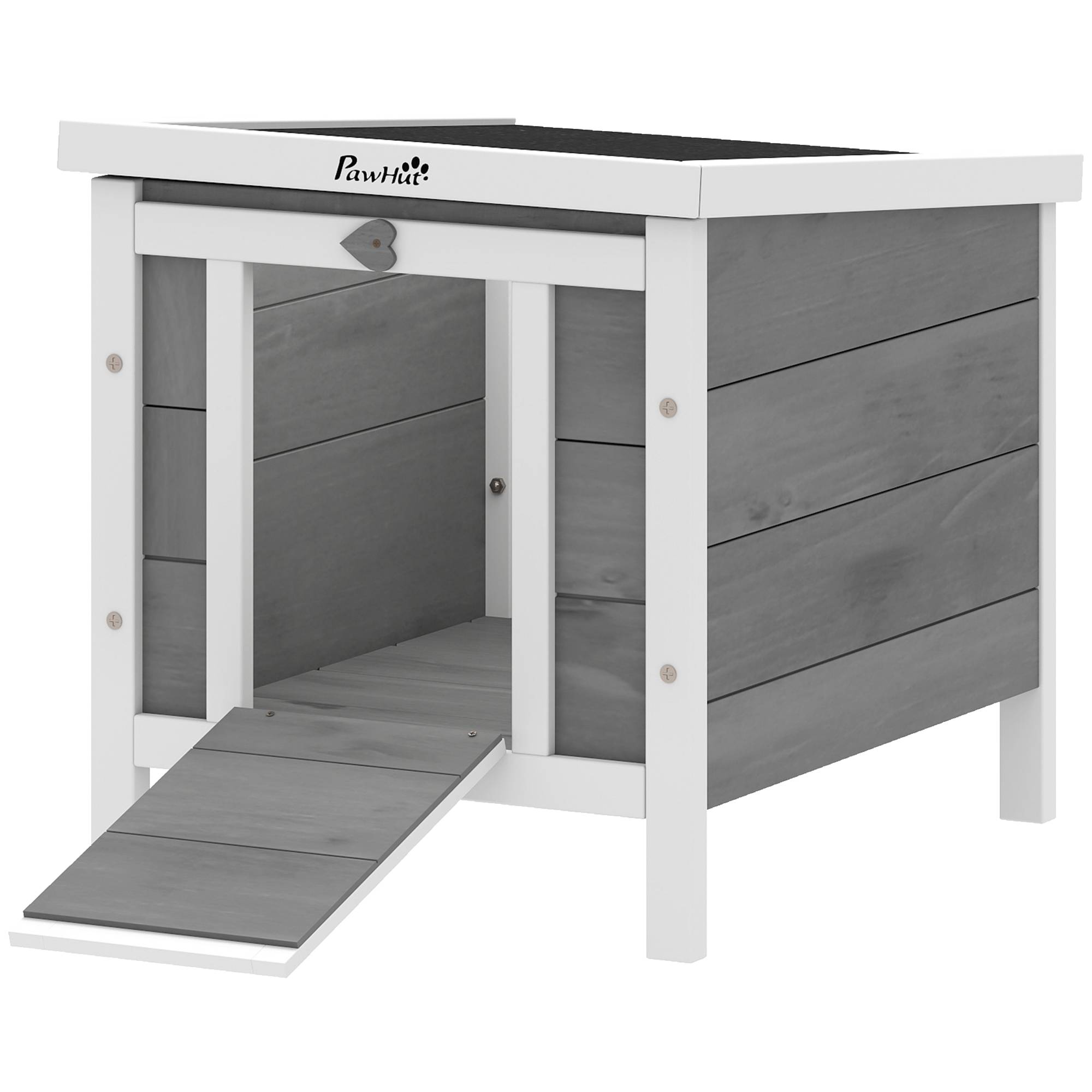 Sans Marque - Clapier extérieur bois petits rongeurs toit asphalte ouverture rampe antidérapante 42x51x43 cm gris - Image 2