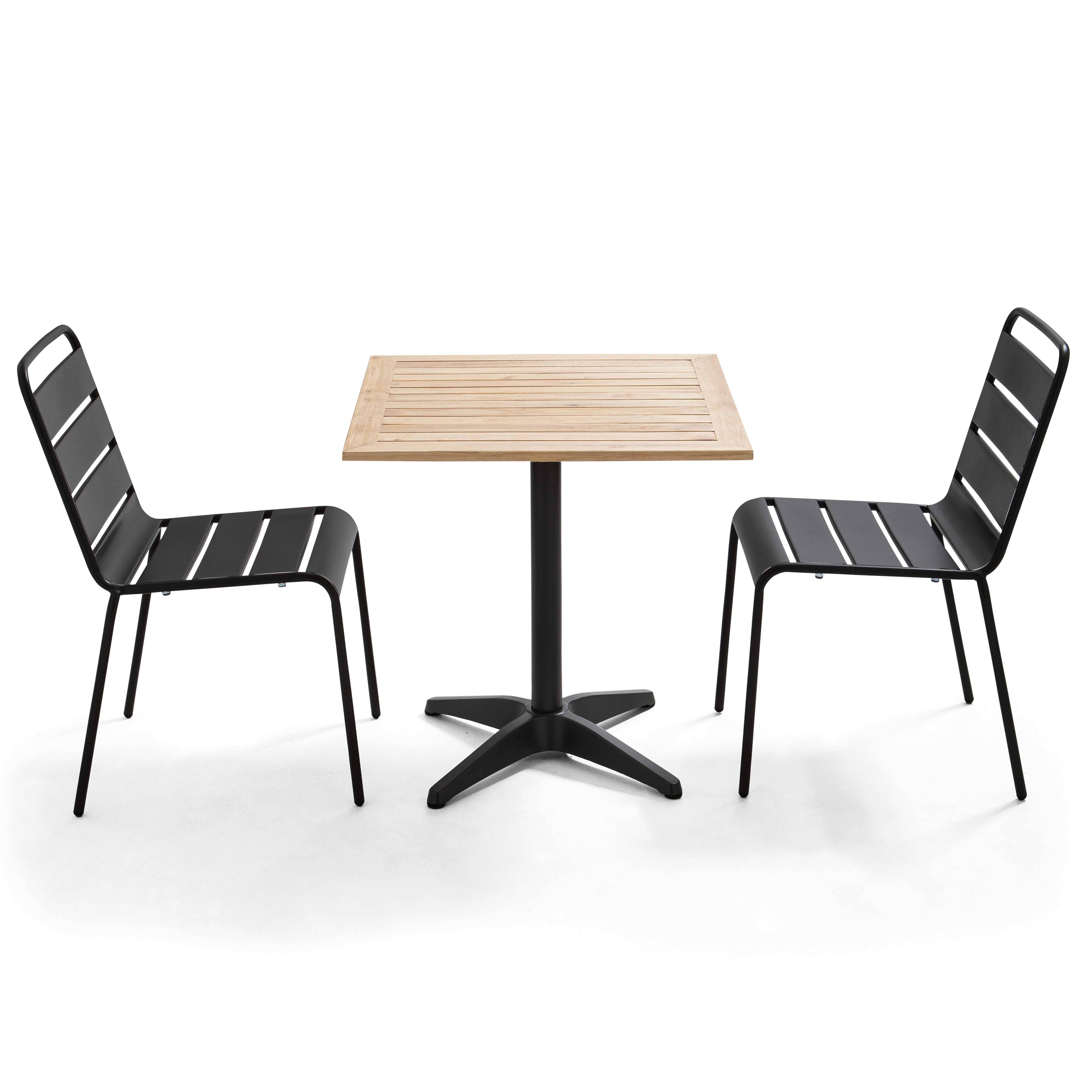 Oviala - Ensemble table de jardin en bois et 2 chaises en métal gris Times square - Oviala - Imagen 1