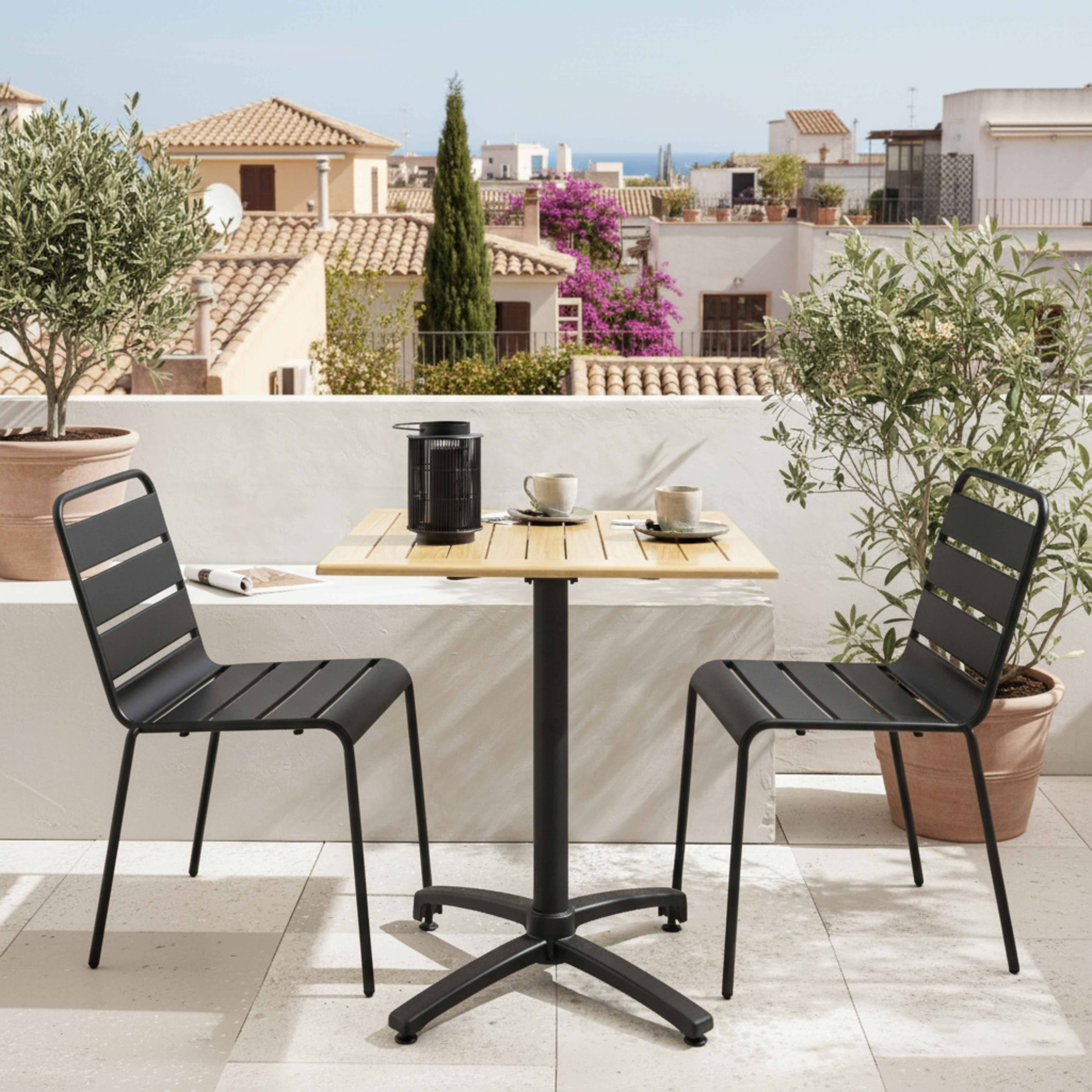 Oviala - Ensemble table de jardin en bois et 2 chaises en métal gris Times square - Oviala - Imagen 2